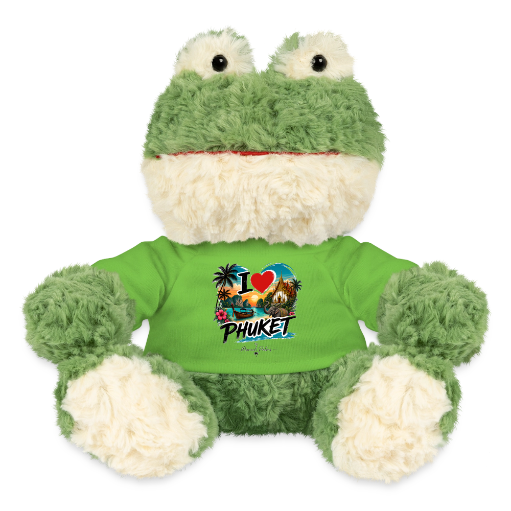 MiniFeet® Frosch Torge mit "I love Phuket" Design und Palme, von Spreadconnect, detailreiche handgezeichnete Illustration.