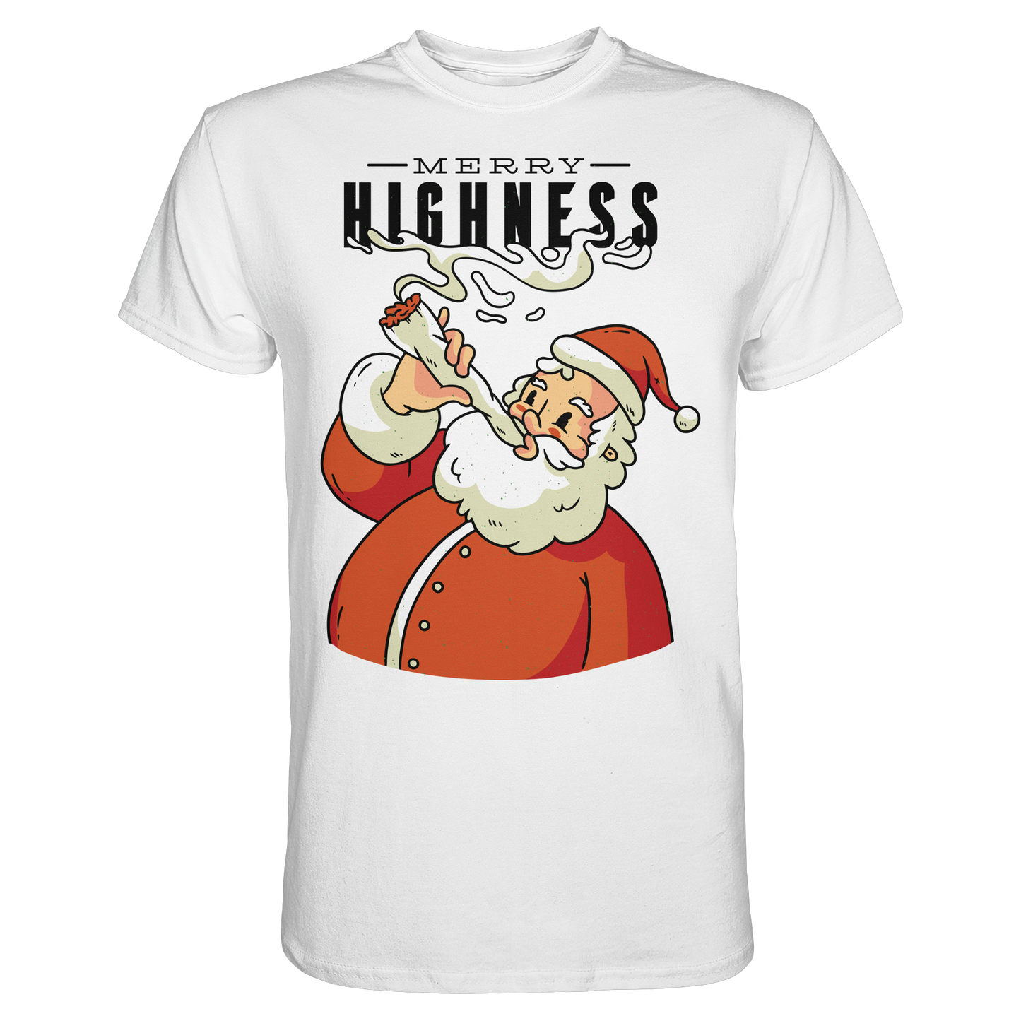 A Christmas motif featuring a stoned Santa Claus. Merry Highness - Classic Shirt