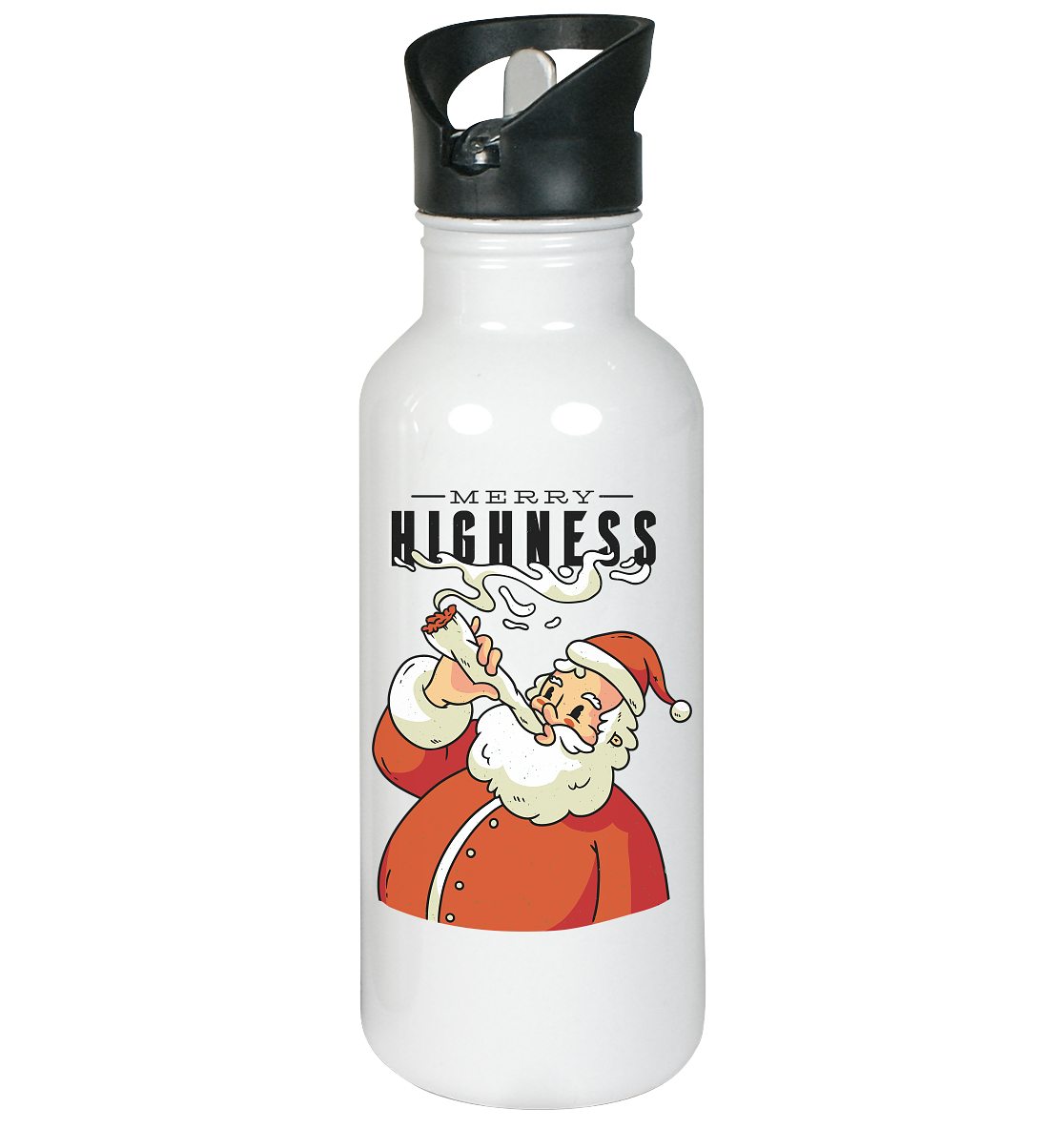 Ein weihnachtliches Motiv mit einem kiffenden Weihnachtsmann Nikolaus Merry Highness - Edelstahl-Trinkflasche