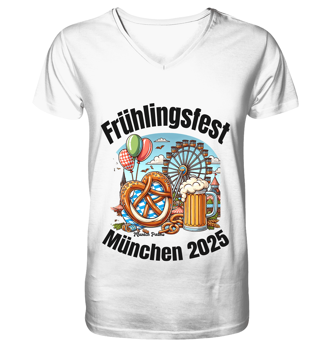 Frühlingsfest München 2025: Munich Palms Design - Mens Organic V-Neck Shirt - Online Kaufhaus München
