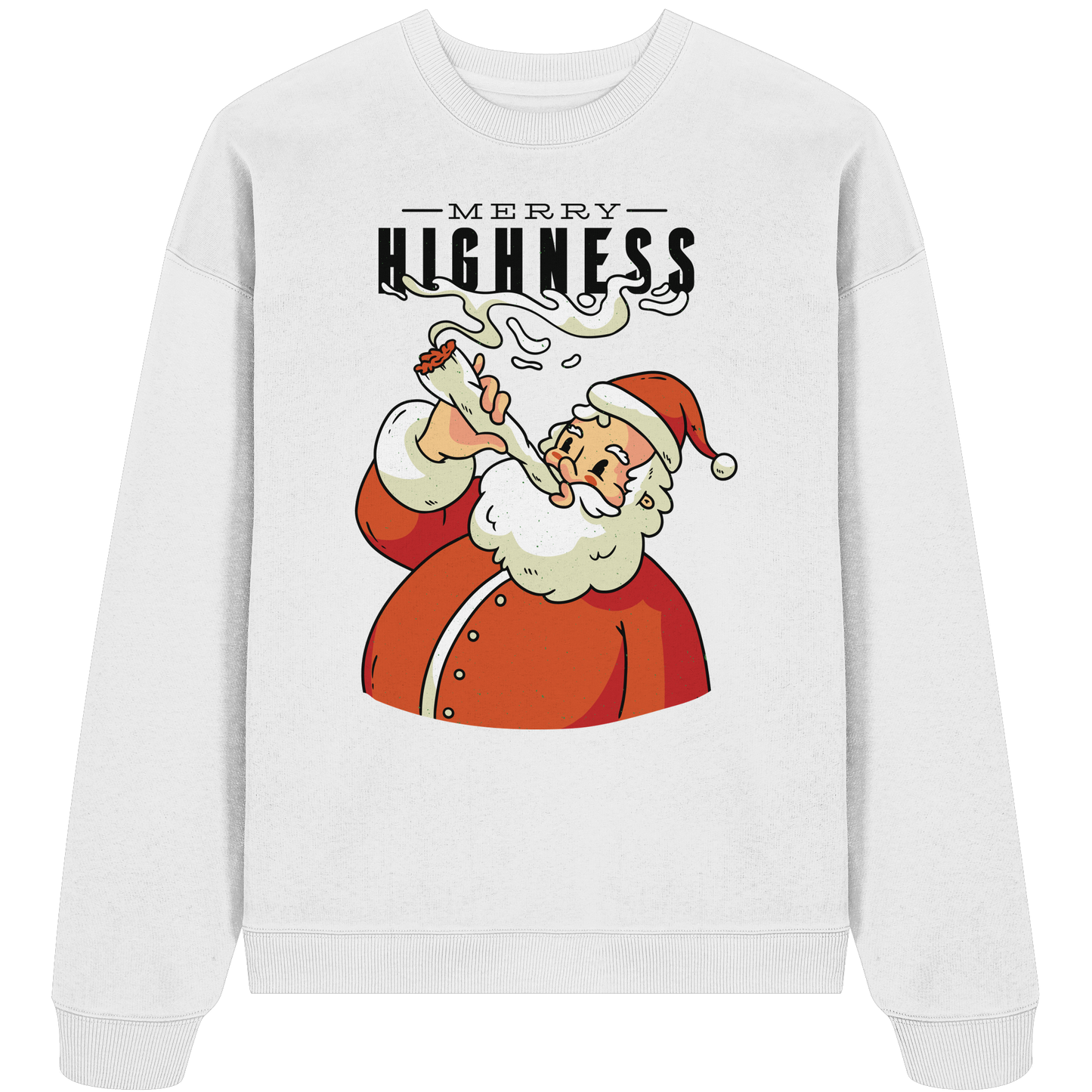 Ein weihnachtliches Motiv mit einem kiffenden Weihnachtsmann Nikolaus Merry Highness - Organic Oversize Sweatshirt