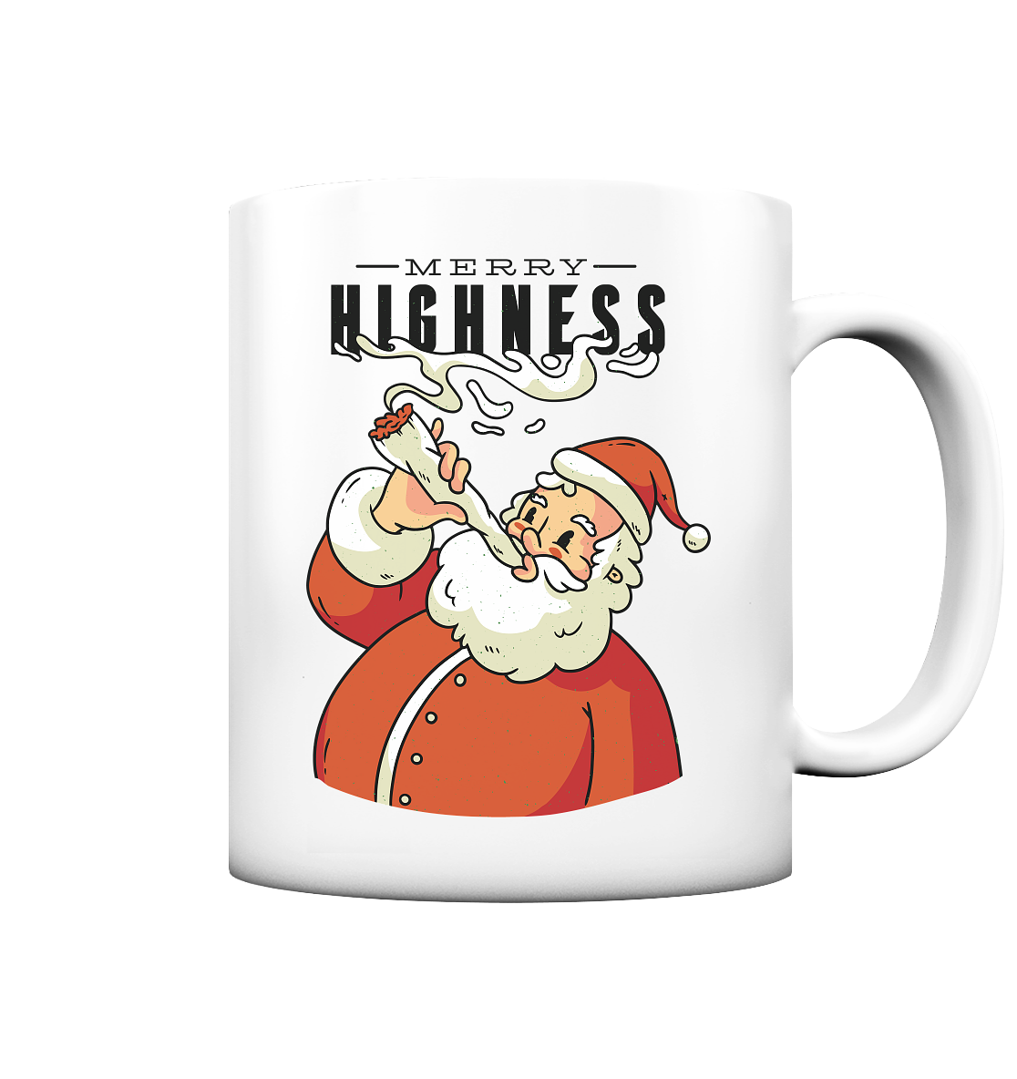 Ein weihnachtliches Motiv mit einem kiffenden Weihnachtsmann Nikolaus Merry Highness - Tasse matt