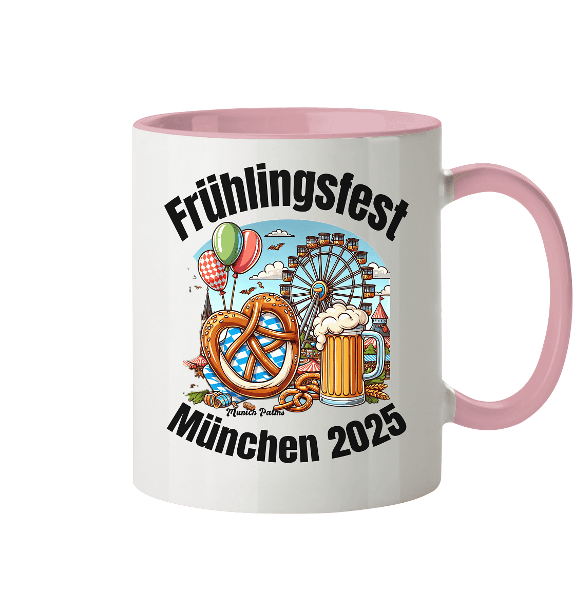 Frühlingsfest München 2025: Munich Palms Design - Tasse zweifarbig - Online Kaufhaus München