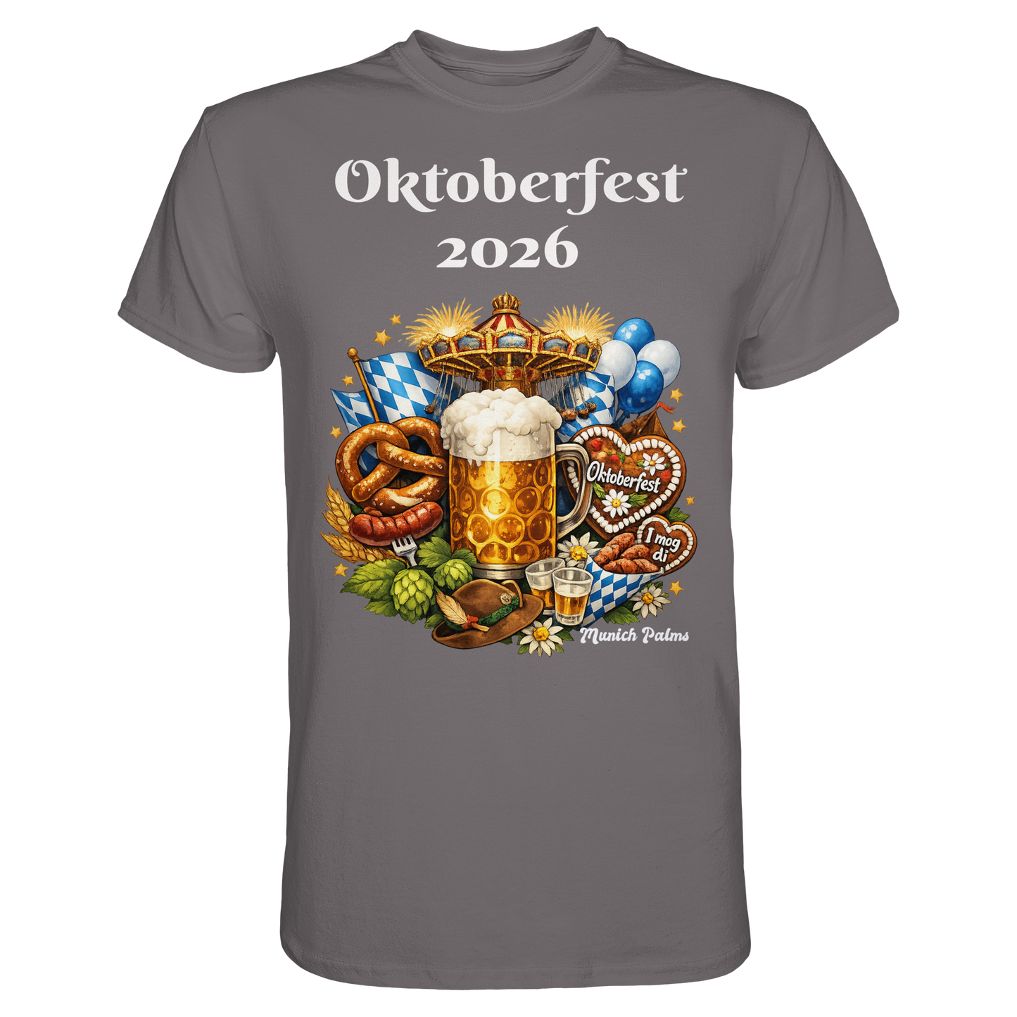Unisex-Oktoberfest 2026 München T-Shirt aus Premium-Baumwolle, schlichtes Asphalt-Design, vorne sichtbar, bequem und stylish.