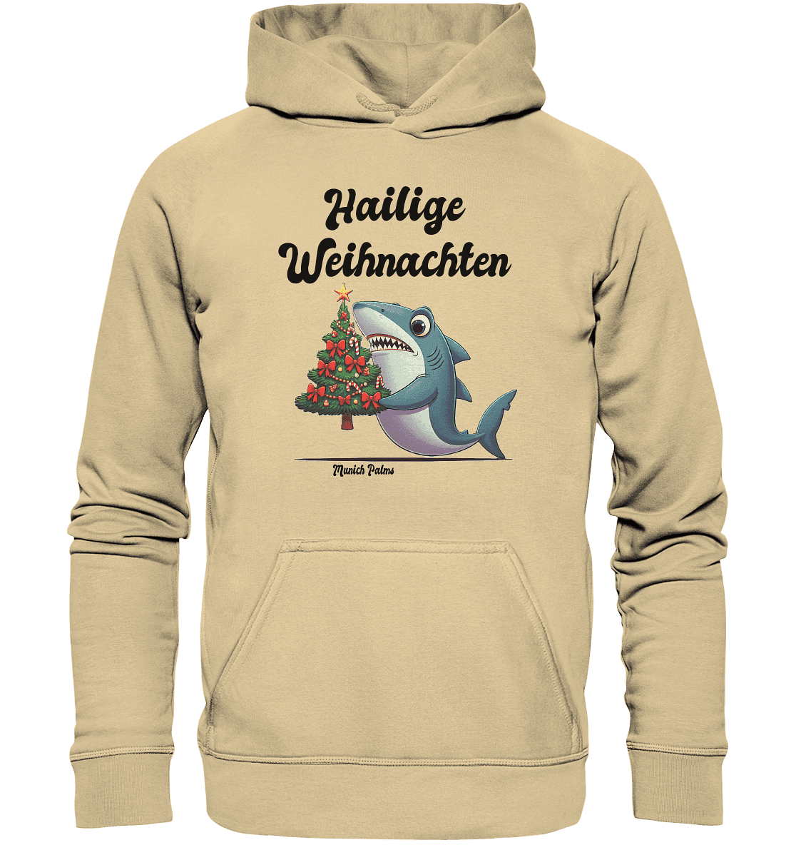 Hailige Weihnachten Haifisch mit Christbaum Design Munich Palms - Basic Unisex Hoodie - Online Kaufhaus München