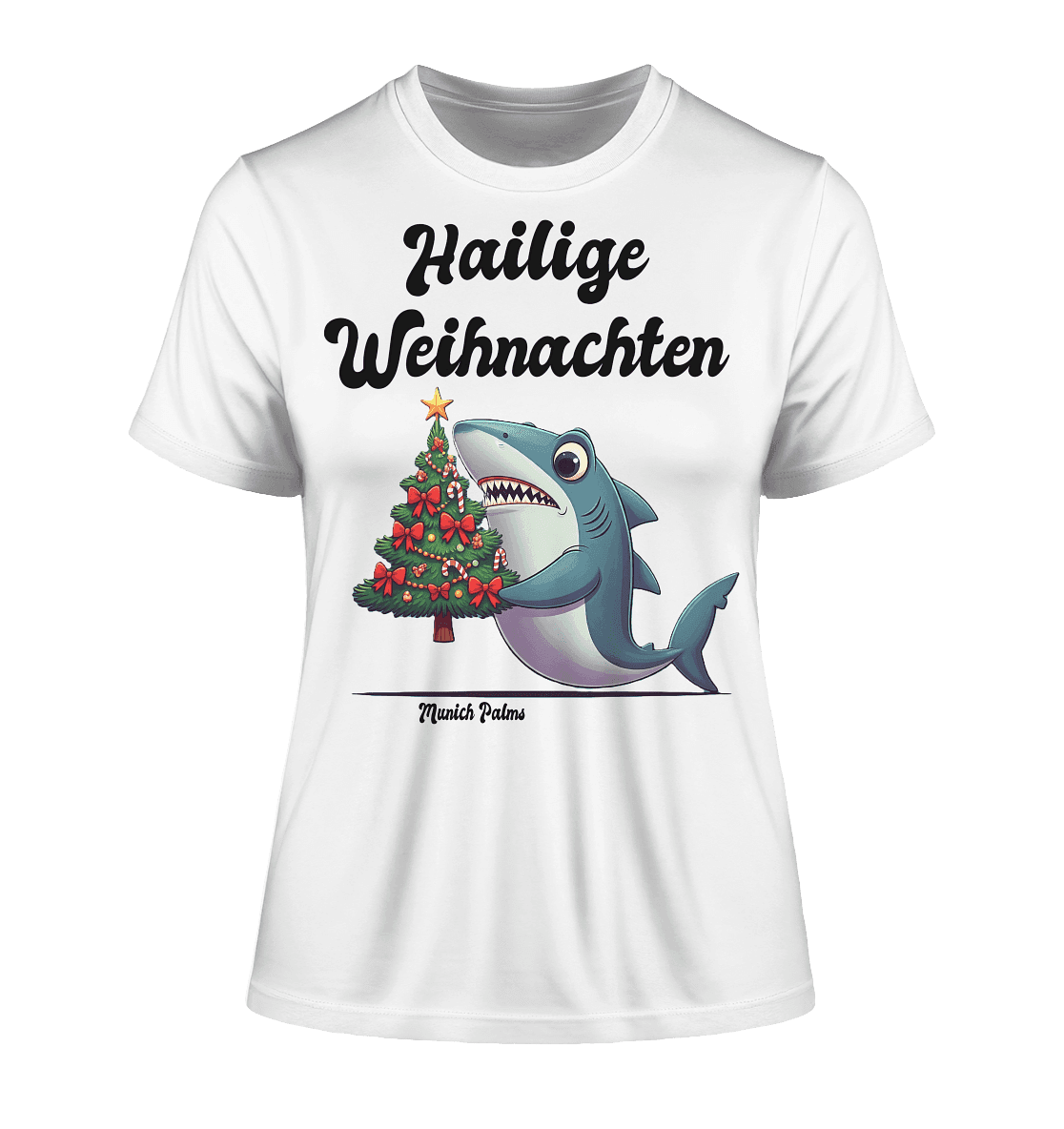 Hailige Weihnachten Haifisch mit Christbaum Design Munich Palms - Fitted Ladies Organic Shirt - Online Kaufhaus München