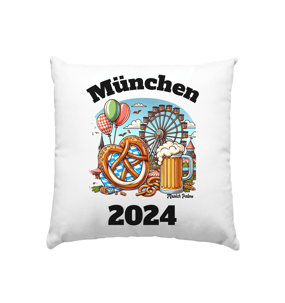 München 2024 mit Volksfest ,Frühlingsfest,Kirmes,Oktoberfest -Design Munich Palms -auch mit dem Namen Deiner Stadt - Kissen 40x40cm - Online Kaufhaus München