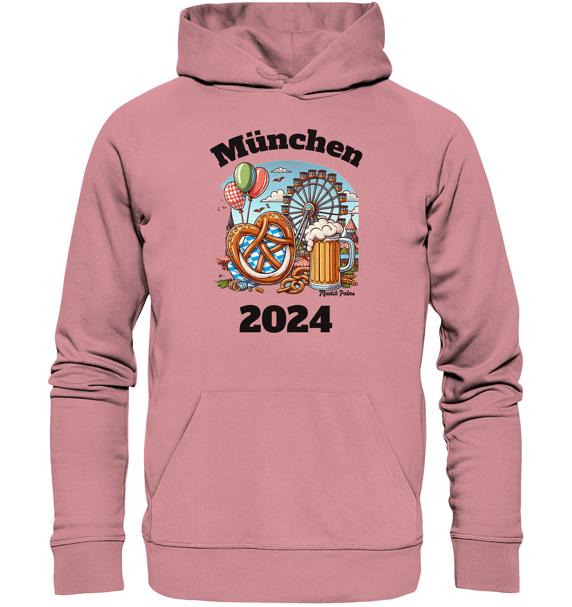 München 2024 mit Volksfest ,Frühlingsfest,Kirmes,Oktoberfest -Design Munich Palms -auch mit dem Namen Deiner Stadt - Organic Basic Hoodie - Online Kaufhaus München
