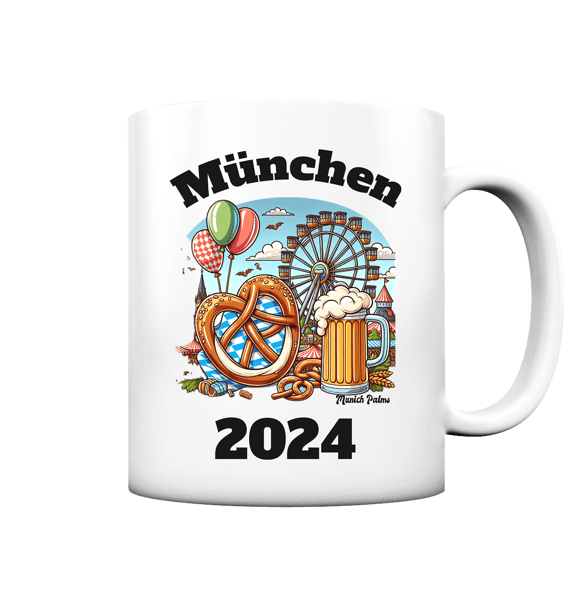 München 2024 mit Volksfest ,Frühlingsfest,Kirmes,Oktoberfest -Design Munich Palms -auch mit dem Namen Deiner Stadt - Tasse matt - Online Kaufhaus München