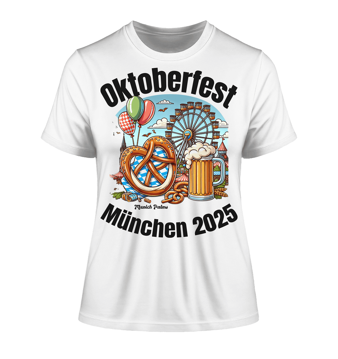 Oktoberfest München 2025 : Munich Palms Design - Fitted Ladies Organic Shirt - Online Kaufhaus München