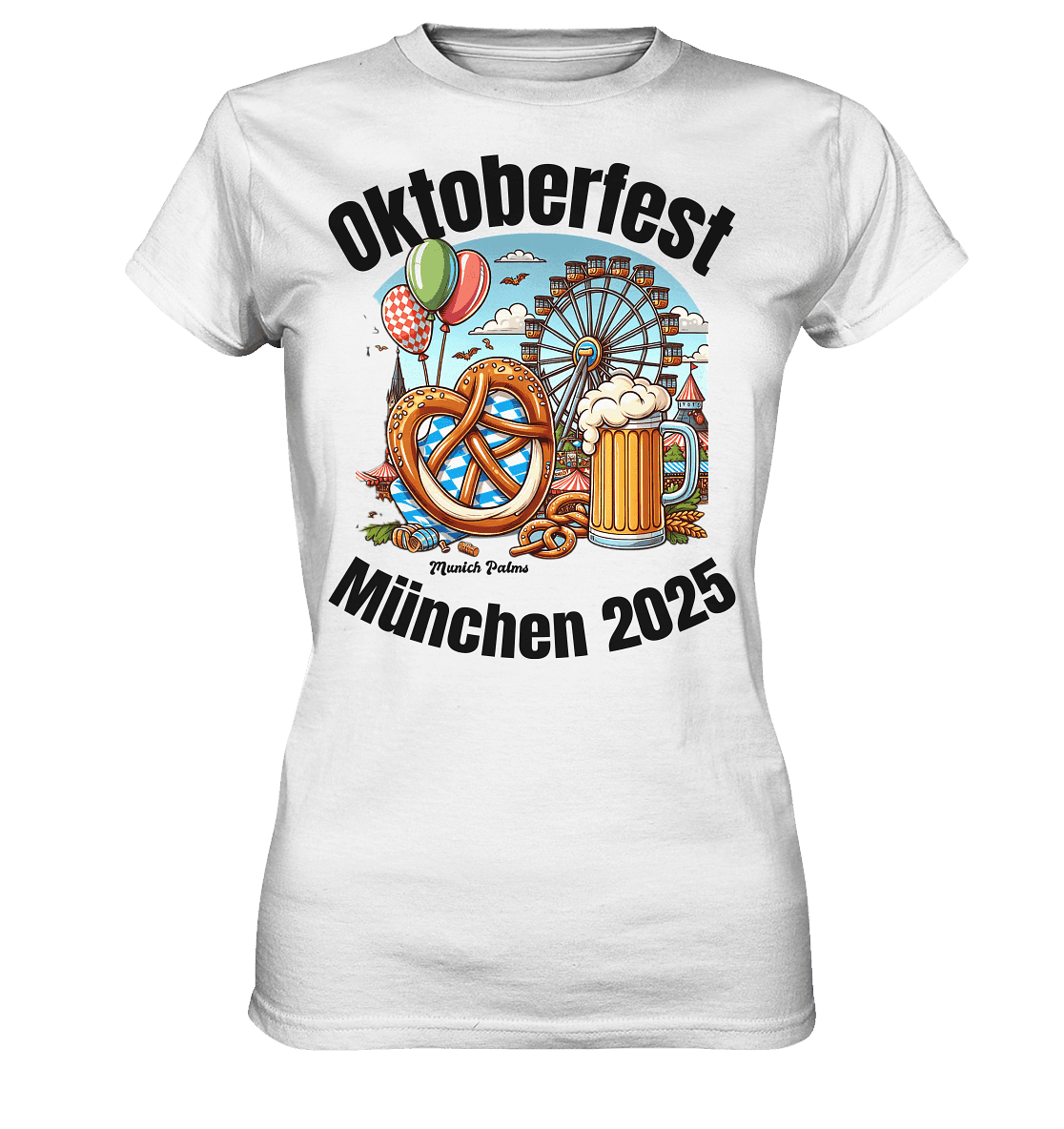 Oktoberfest München 2025 : Munich Palms Design - Ladies Premium Shirt - Online Kaufhaus München