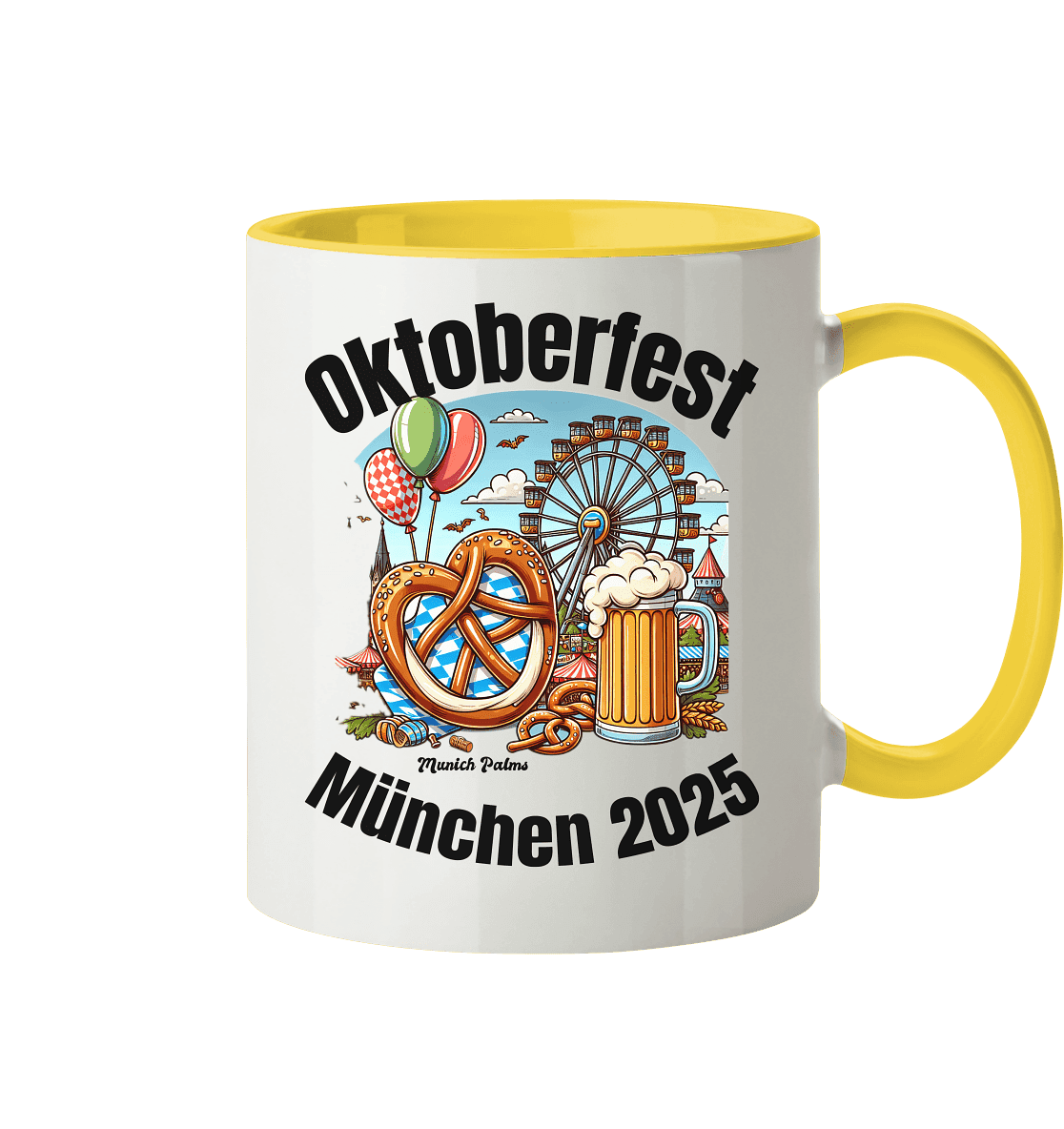 Oktoberfest München 2025 : Munich Palms Design - Tasse zweifarbig - Online Kaufhaus München