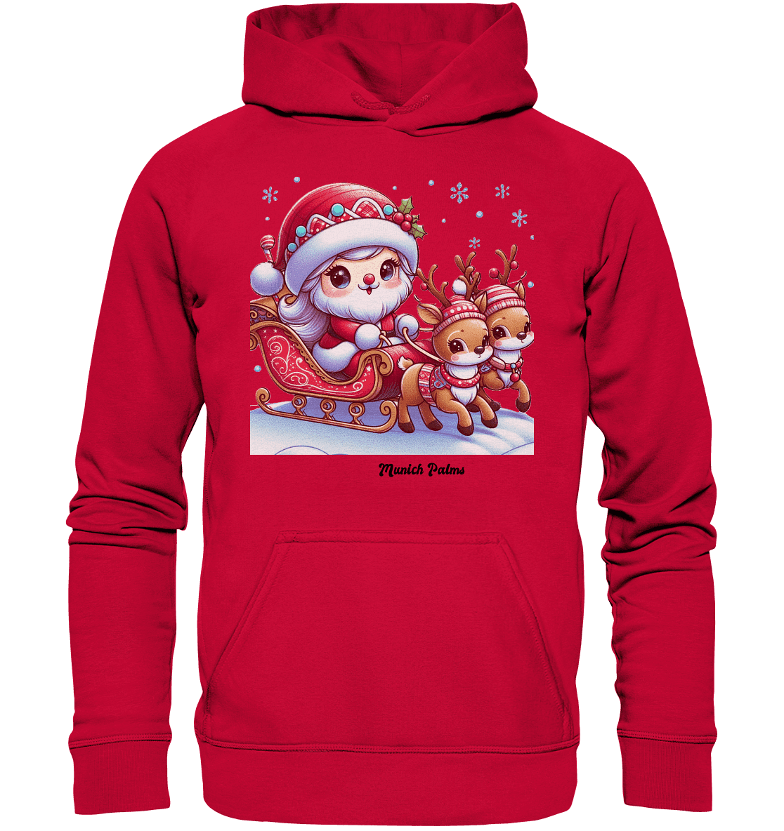 Weihnachten Nikolaus weiblich mit lieblichen Rentieren ,Design Munich Palms - Basic Unisex Hoodie - Online Kaufhaus München