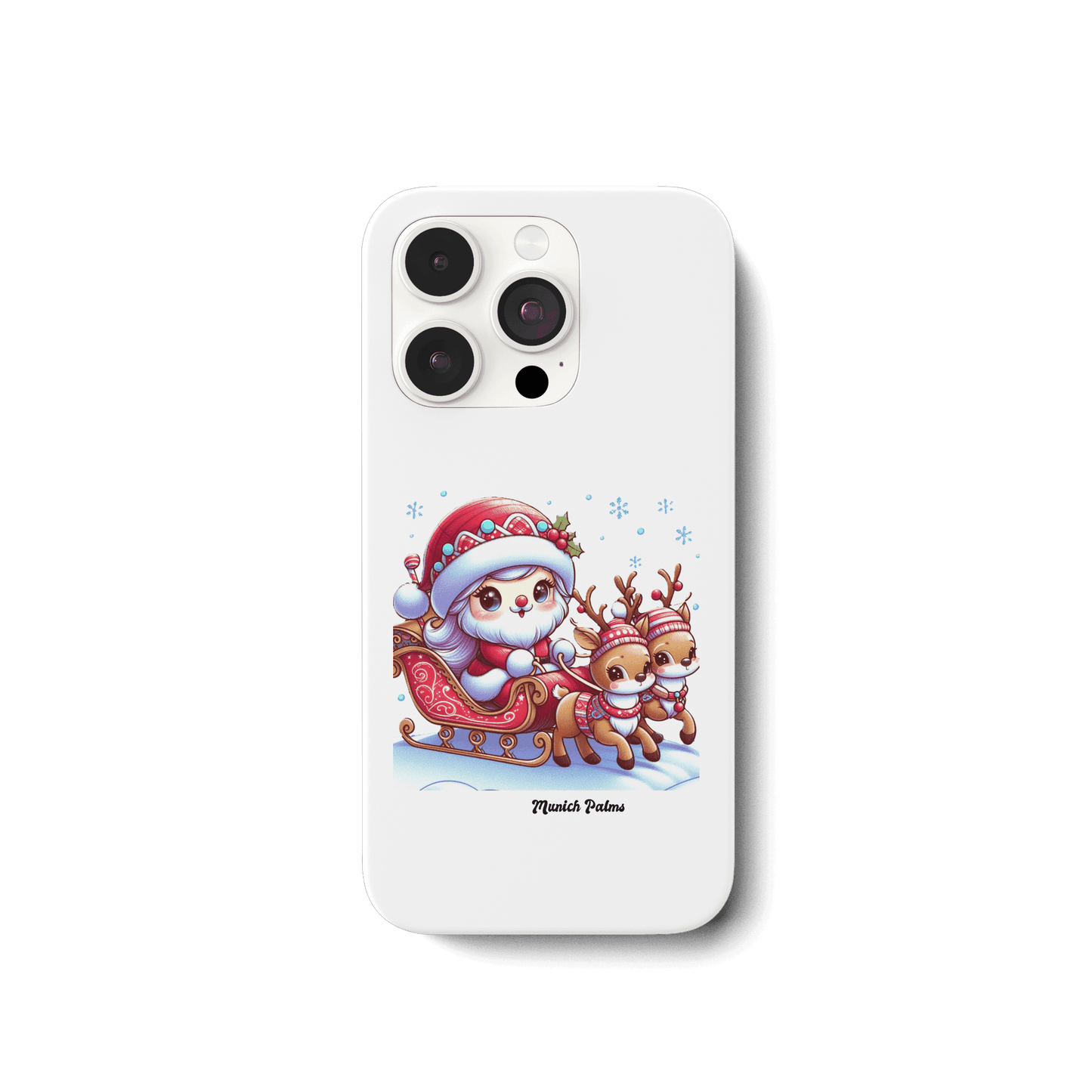 Weihnachten Nikolaus weiblich mit lieblichen Rentieren ,Design Munich Palms - iPhone 15 Pro Handyhülle - Online Kaufhaus München