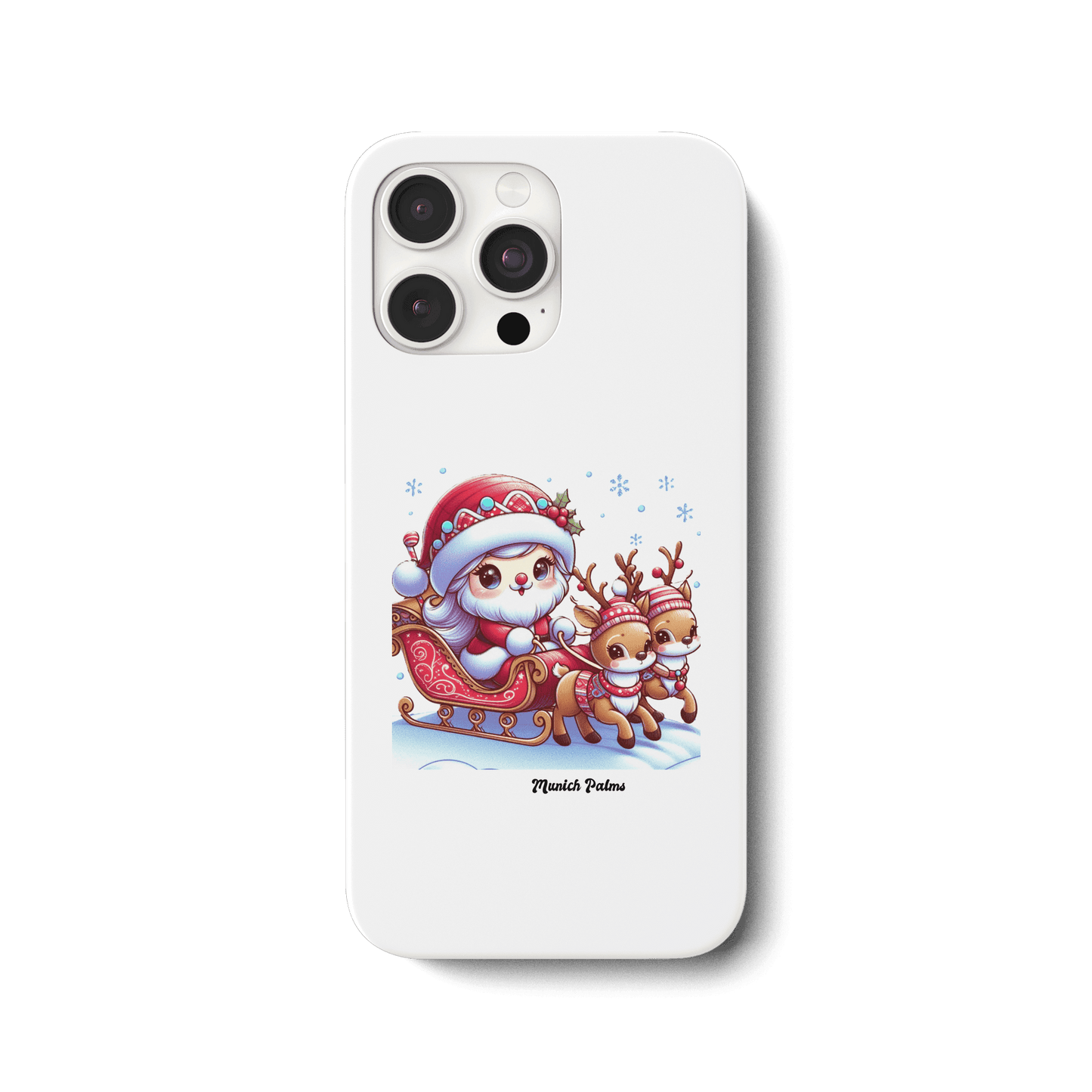 Weihnachten Nikolaus weiblich mit lieblichen Rentieren ,Design Munich Palms - iPhone 15 Pro Max Handyhülle - Online Kaufhaus München