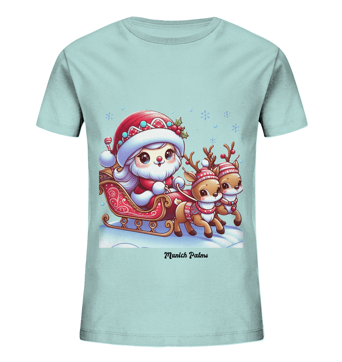 Weihnachten Nikolaus weiblich mit lieblichen Rentieren ,Design Munich Palms - Kids Organic Shirt - Online Kaufhaus München