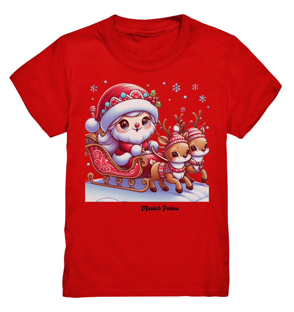 Weihnachten Nikolaus weiblich mit lieblichen Rentieren ,Design Munich Palms - Kids Premium Shirt - Online Kaufhaus München