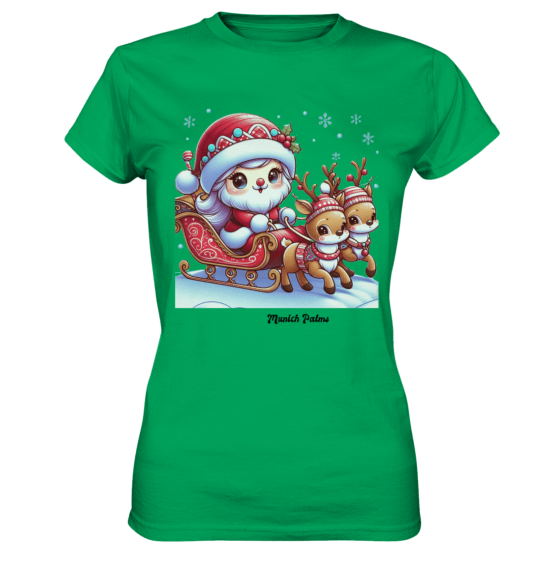 Weihnachten Nikolaus weiblich mit lieblichen Rentieren ,Design Munich Palms - Ladies Premium Shirt - Online Kaufhaus München