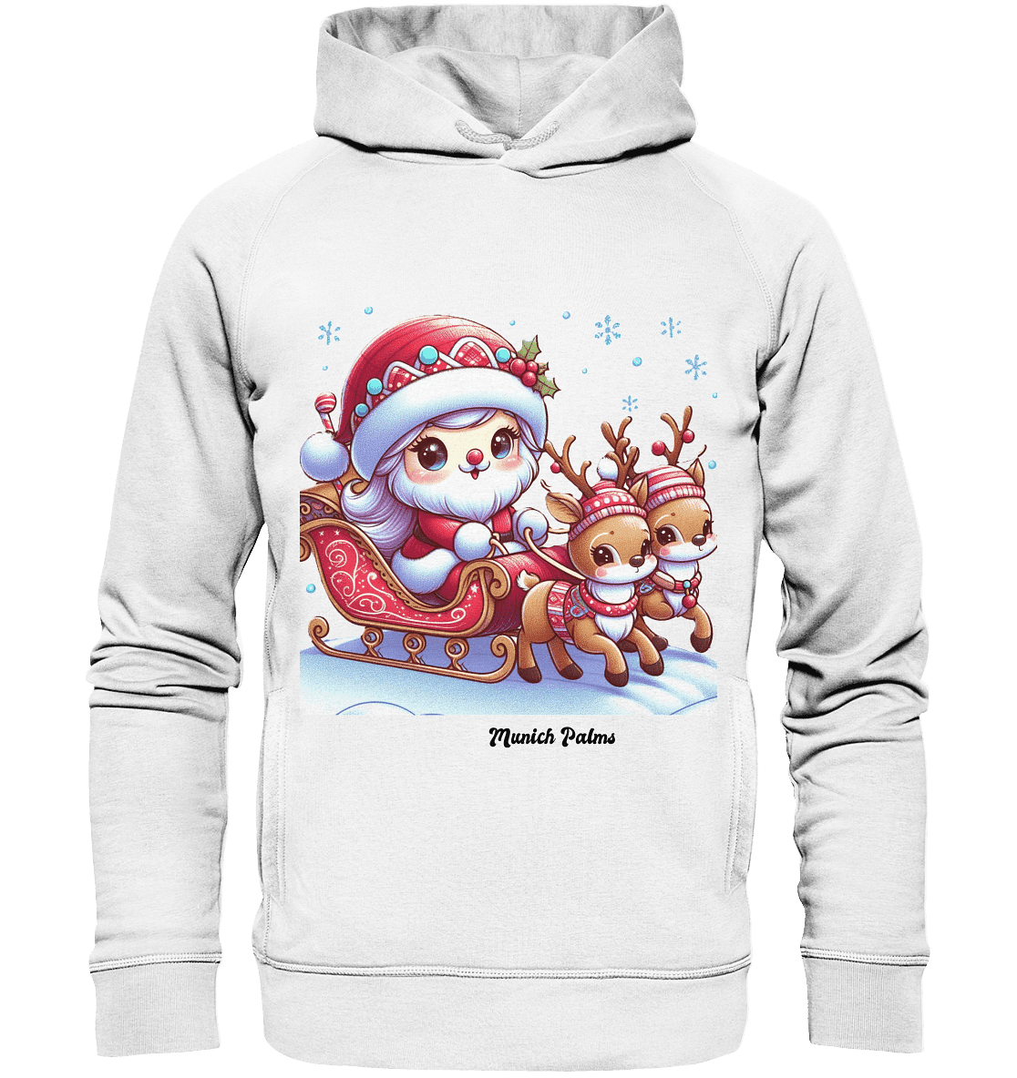 Weihnachten Nikolaus weiblich mit lieblichen Rentieren ,Design Munich Palms - Organic Fashion Hoodie - Online Kaufhaus München