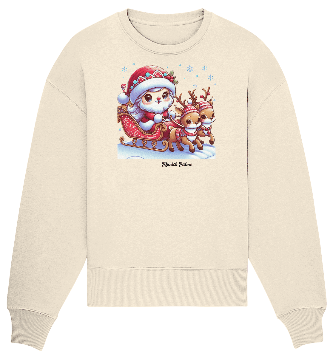 Weihnachten Nikolaus weiblich mit lieblichen Rentieren ,Design Munich Palms - Organic Oversize Sweatshirt - Online Kaufhaus München