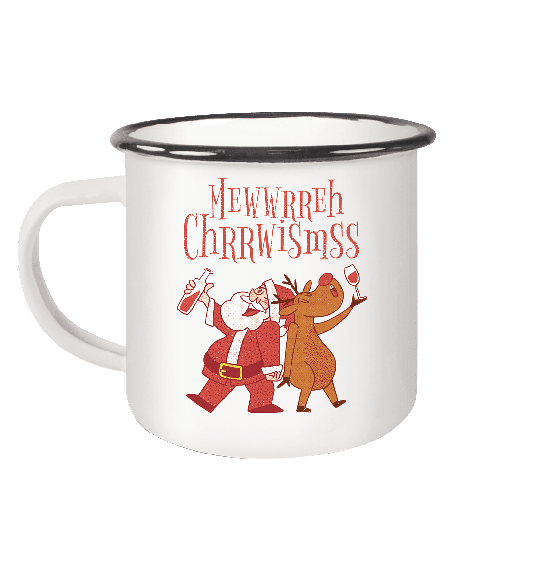 Betrunkerner Nikolaus mit Rentier - Emaille Tasse (Black) - Online Kaufhaus München