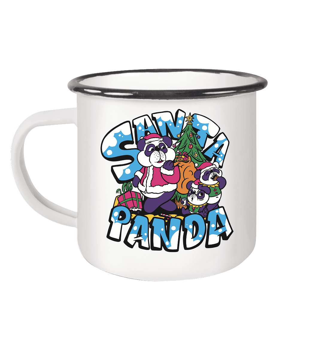 Weihnachten, Santa Panda , Nikolaus Panda ,Merry Christmas - Emaille Tasse (Black) - Online Kaufhaus München