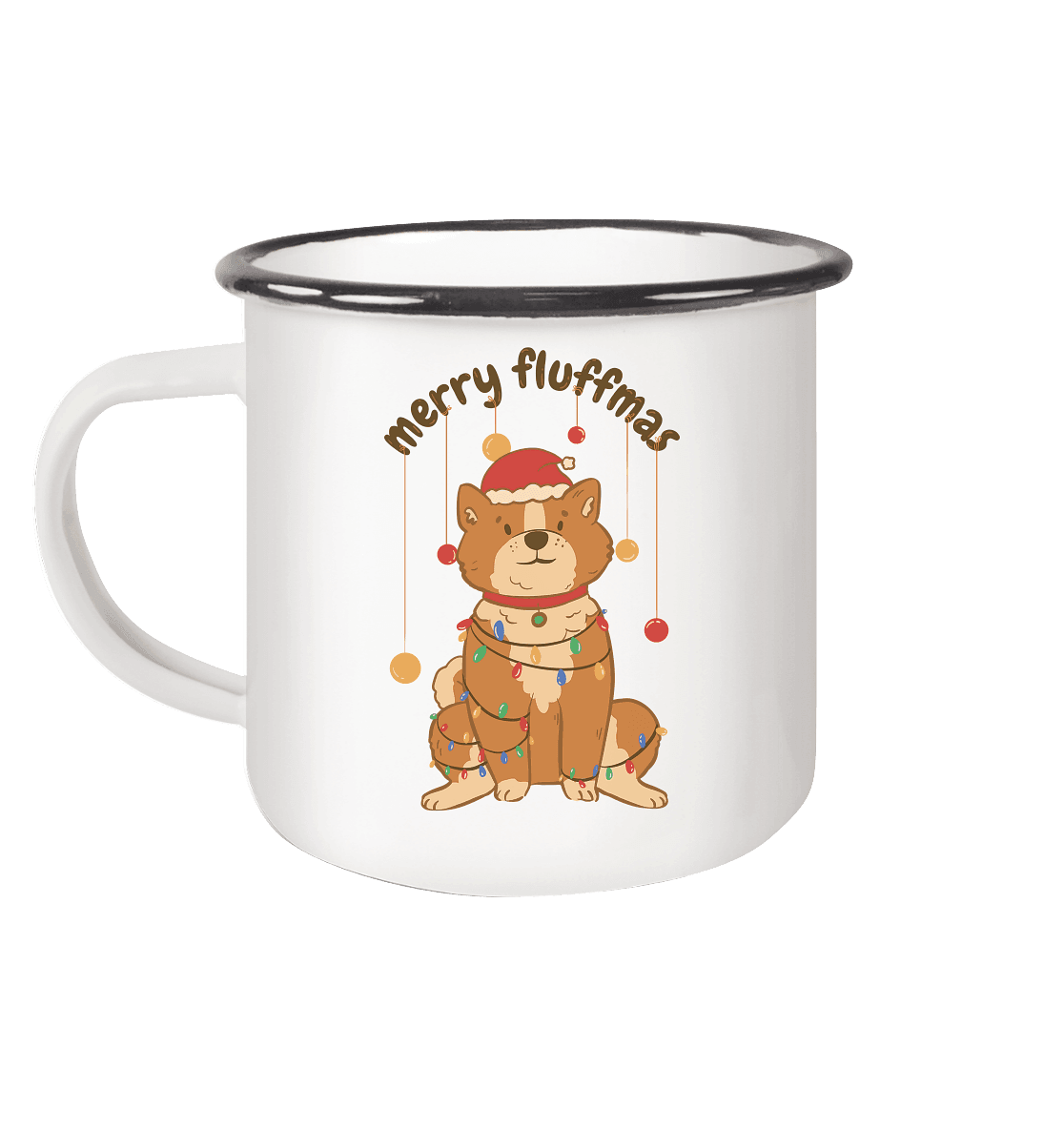 Weihnachtliches Motiv Fun Merry Fluffmas - Emaille Tasse (Black) - Online Kaufhaus München