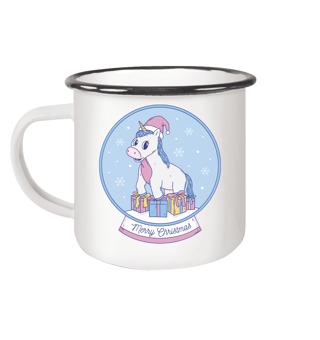 Weihnachten , Weihnachtskugel mit Einhorn , Unicorn Merry Christmas - Emaille Tasse (Black) - Online Kaufhaus München