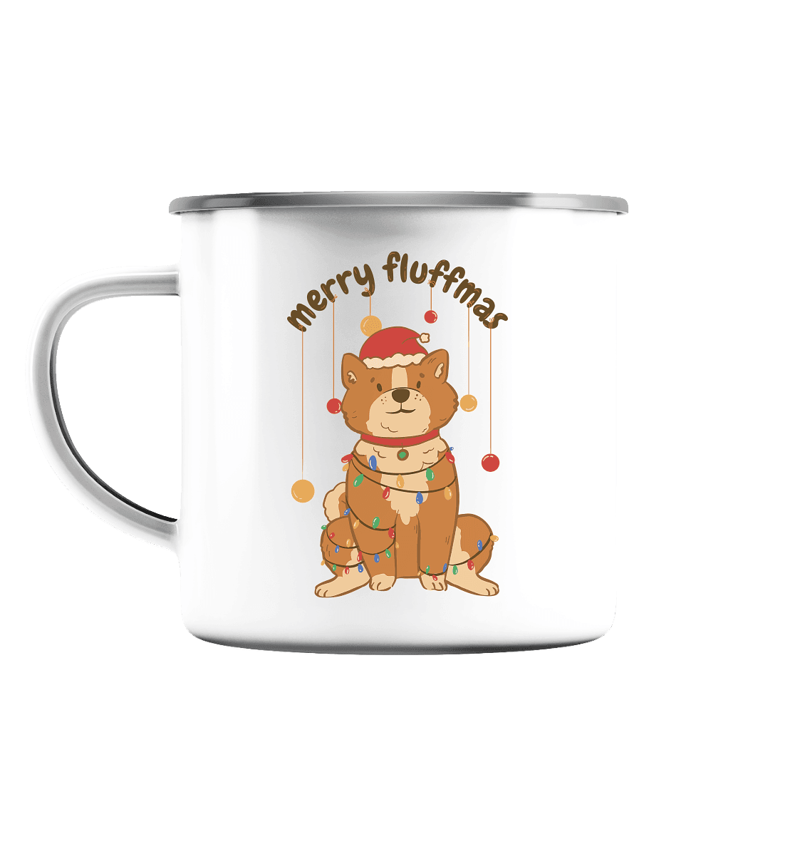 Weihnachtliches Motiv Fun Merry Fluffmas - Emaille Tasse (Silber) - Online Kaufhaus München