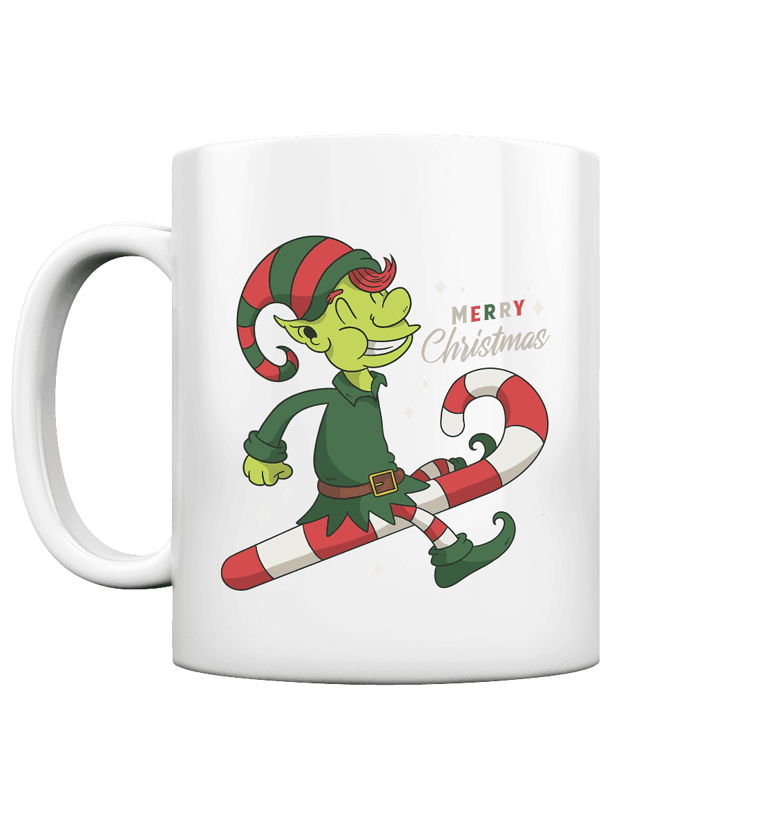 Weihnacht Design Netter Weihnachtself mit Zuckerstange Merry Christmas - Tasse glossy - Online Kaufhaus München