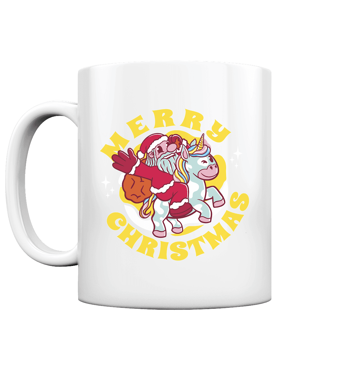 Nikolaus auf Einhorn reitend , Santa Claus Unicorn ,Merry Christmas - Tasse glossy - Online Kaufhaus München