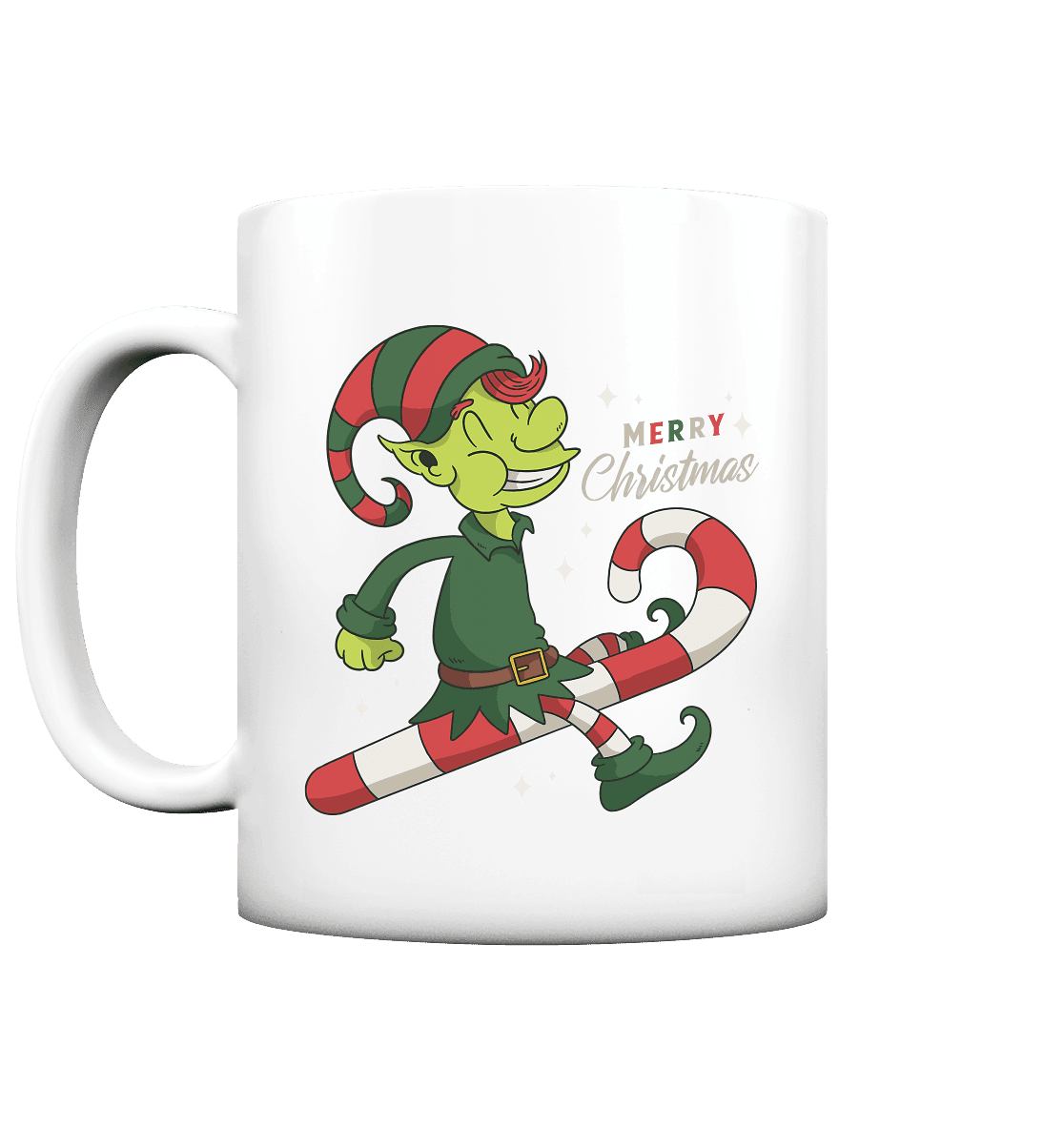 Weihnacht Design Netter Weihnachtself mit Zuckerstange Merry Christmas - Tasse matt - Online Kaufhaus München