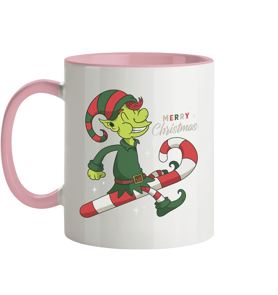 Weihnacht Design Netter Weihnachtself mit Zuckerstange Merry Christmas - Tasse zweifarbig - Online Kaufhaus München