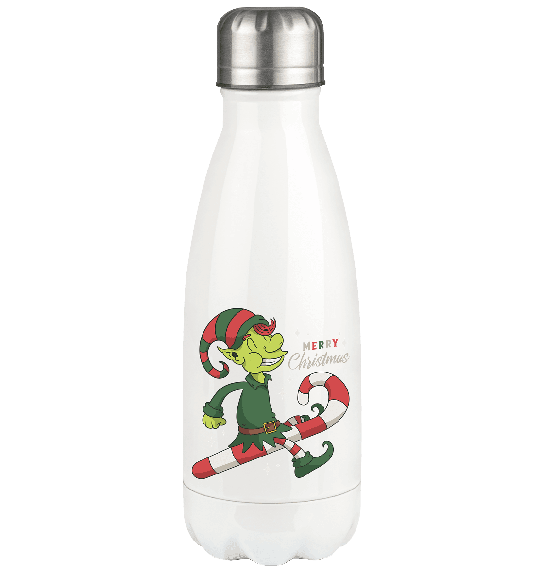 Weihnacht Design Netter Weihnachtself mit Zuckerstange Merry Christmas - Thermoflasche 350ml - Online Kaufhaus München