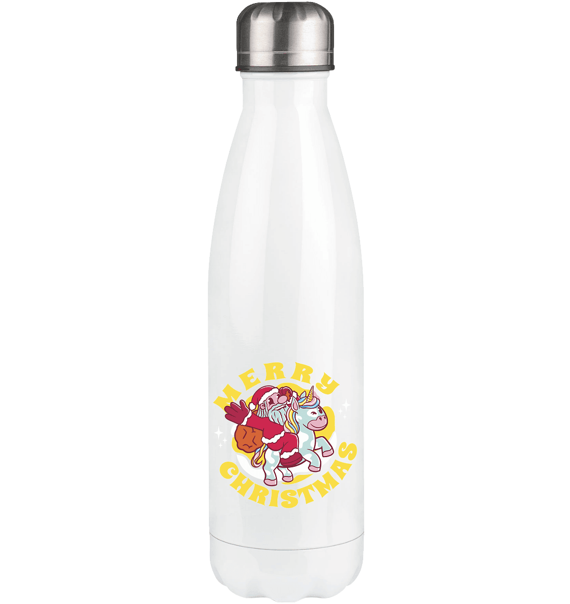 Nikolaus auf Einhorn reitend , Santa Claus Unicorn ,Merry Christmas - Thermoflasche 500ml - Online Kaufhaus München