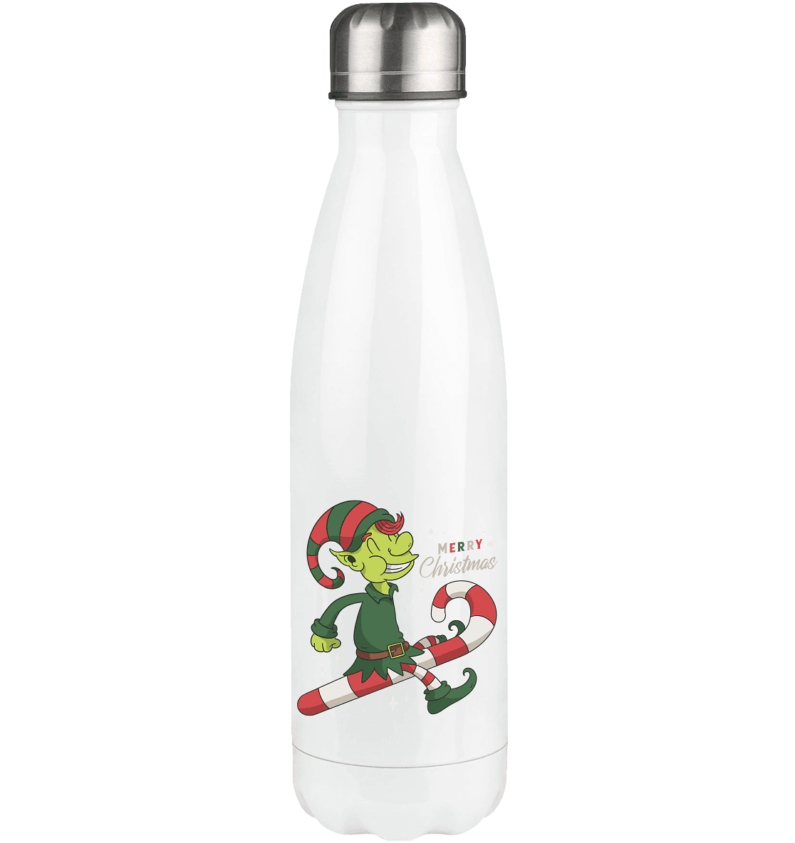 Weihnacht Design Netter Weihnachtself mit Zuckerstange Merry Christmas - Thermoflasche 500ml - Online Kaufhaus München