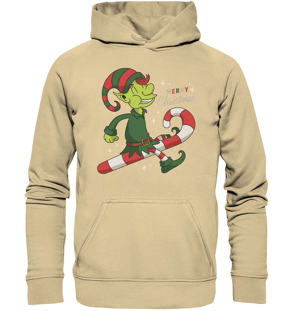 Weihnacht Design Netter Weihnachtself mit Zuckerstange Merry Christmas - Basic Unisex Hoodie - Online Kaufhaus München