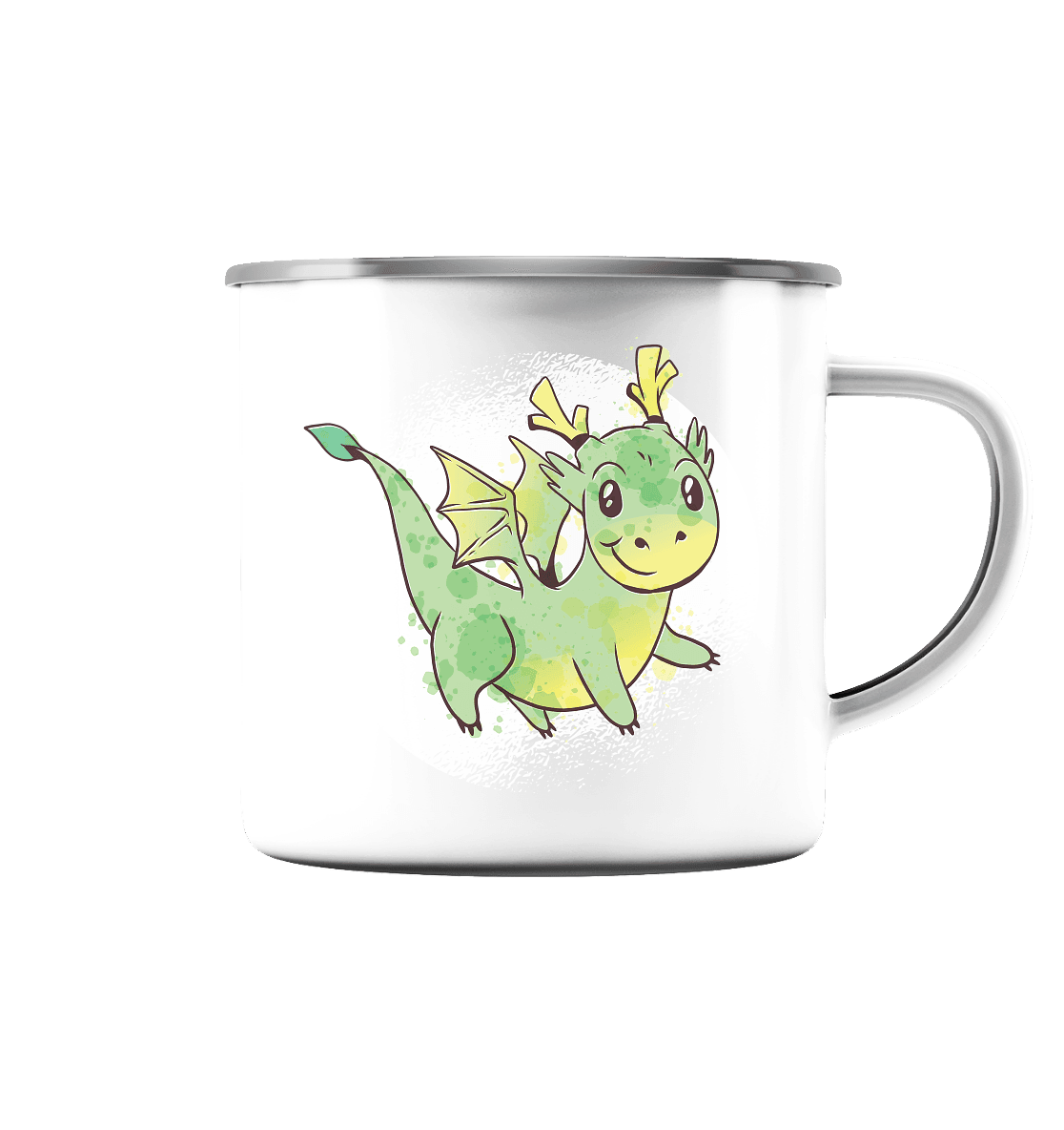 Kleiner grüner Drache ,der Liebling der Kinder - Emaille Tasse - Online Kaufhaus München