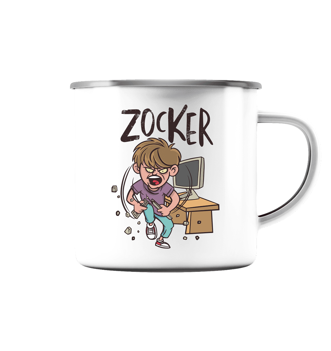 Zorniger Zocker zerbricht die Tastatur - Emaille Tasse - Online Kaufhaus München