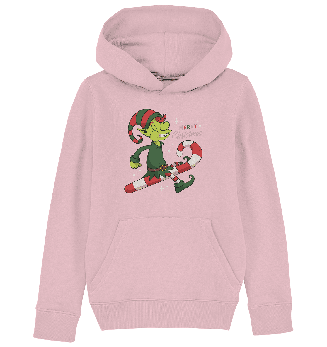 Weihnacht Design Netter Weihnachtself mit Zuckerstange Merry Christmas - Kids Organic Hoodie - Online Kaufhaus München