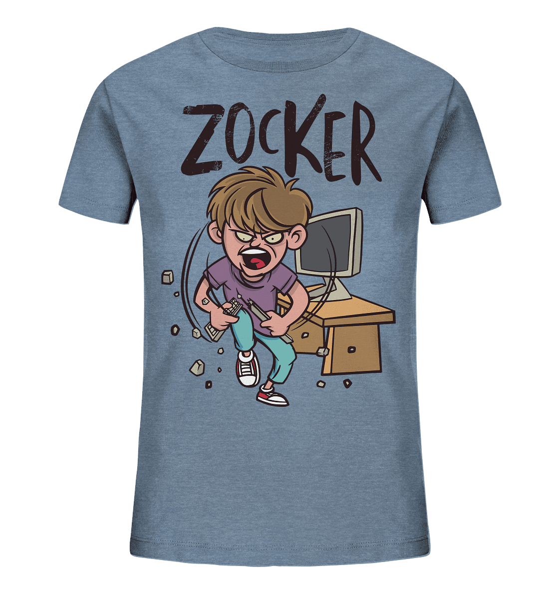 Zorniger Zocker zerbricht die Tastatur - Kids Organic Shirt - Online Kaufhaus München
