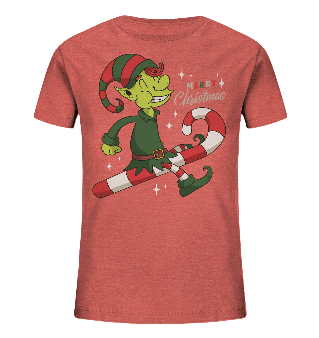 Weihnacht Design Netter Weihnachtself mit Zuckerstange Merry Christmas - Kids Organic Shirt - Online Kaufhaus München
