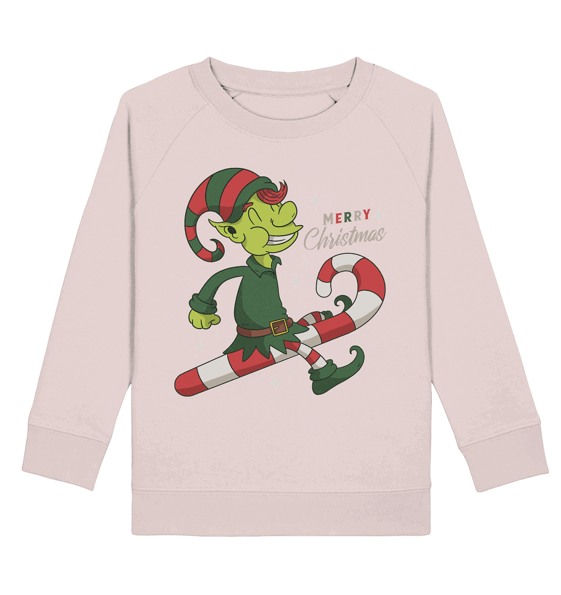 Weihnacht Design Netter Weihnachtself mit Zuckerstange Merry Christmas - Kids Organic Sweatshirt - Online Kaufhaus München