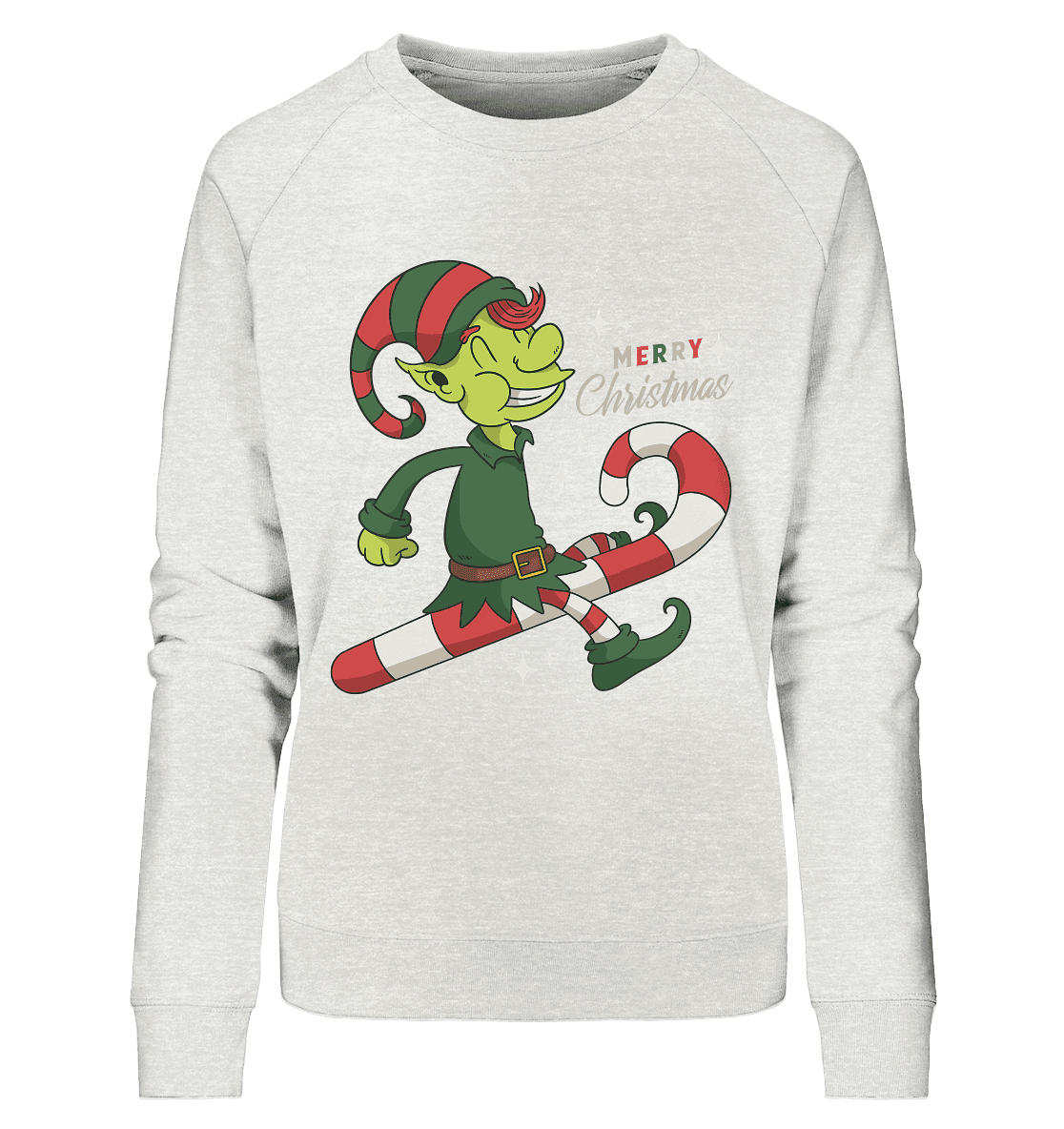 Weihnacht Design Netter Weihnachtself mit Zuckerstange Merry Christmas - Ladies Organic Sweatshirt - Online Kaufhaus München