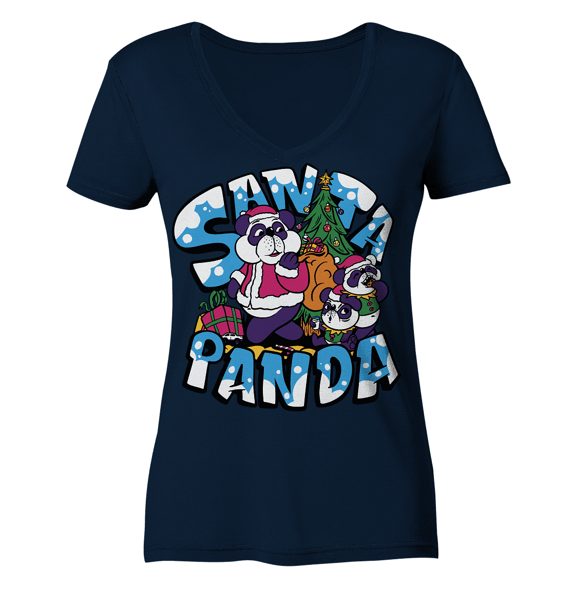 Weihnachten, Santa Panda , Nikolaus Panda ,Merry Christmas - Ladies Organic V-Neck Shirt - Online Kaufhaus München