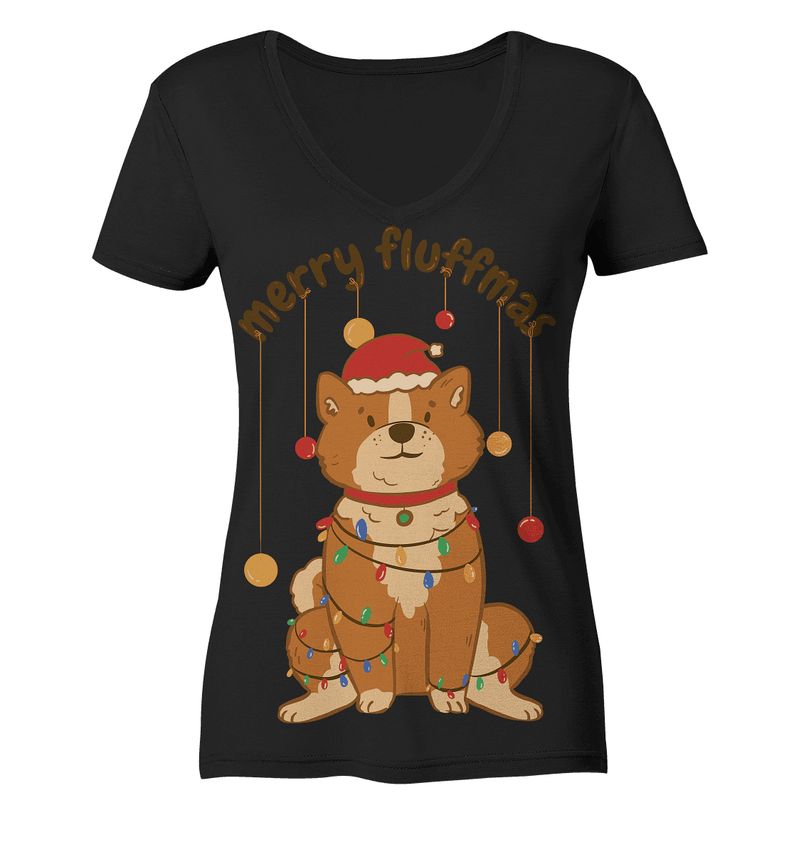 Weihnachtliches Motiv Fun Merry Fluffmas - Ladies V-Neck Shirt - Online Kaufhaus München