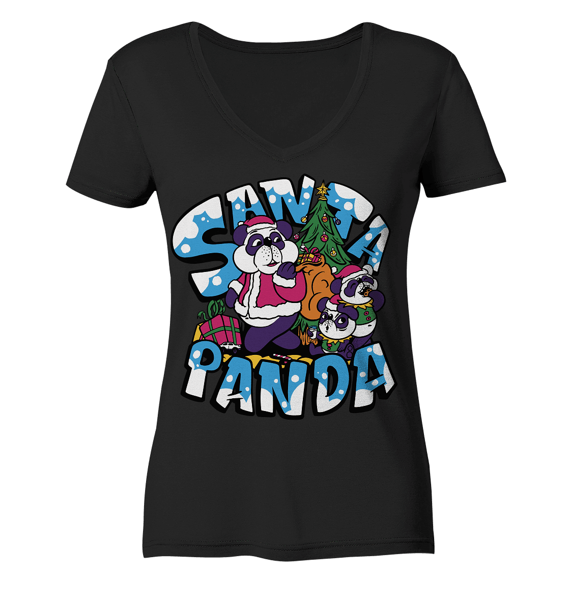 Weihnachten, Santa Panda , Nikolaus Panda ,Merry Christmas - Ladies V-Neck Shirt - Online Kaufhaus München