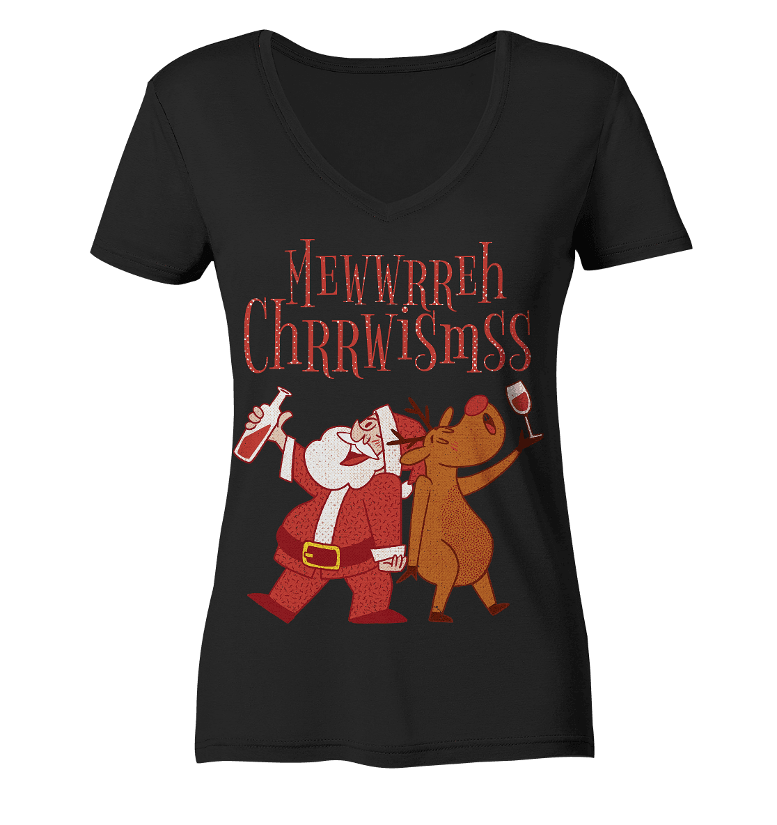 Betrunkerner Nikolaus mit Rentier - Ladies V-Neck Shirt - Online Kaufhaus München