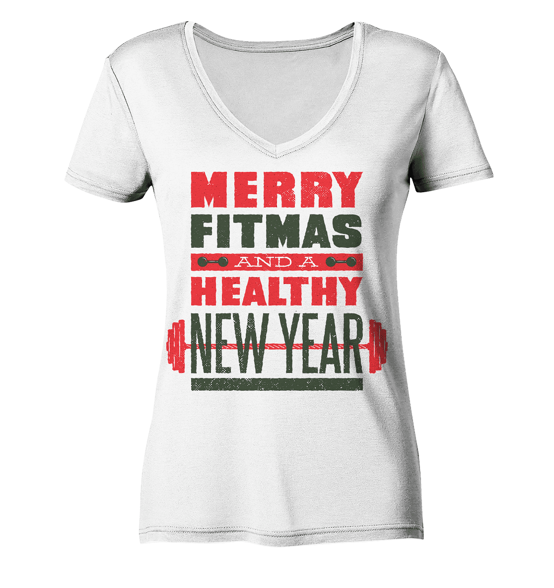 Weihnachtliches Design, Gym, Merry Fitmas and a Healthy New Year - Ladies V-Neck Shirt - Online Kaufhaus München