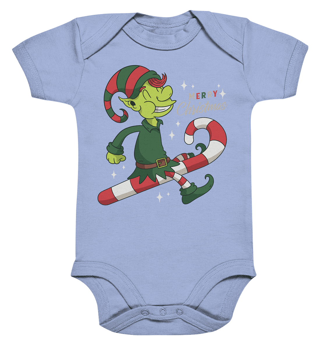 Weihnacht Design Netter Weihnachtself mit Zuckerstange Merry Christmas - Organic Baby Bodysuite - Online Kaufhaus München